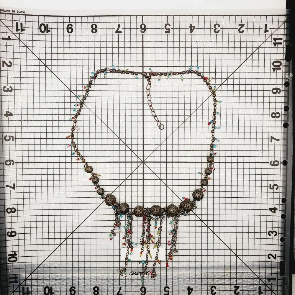 Necklace VTG Seed Bead Filigree Bib Statement Fringe Dangle Boho Tribal Y2K 90s